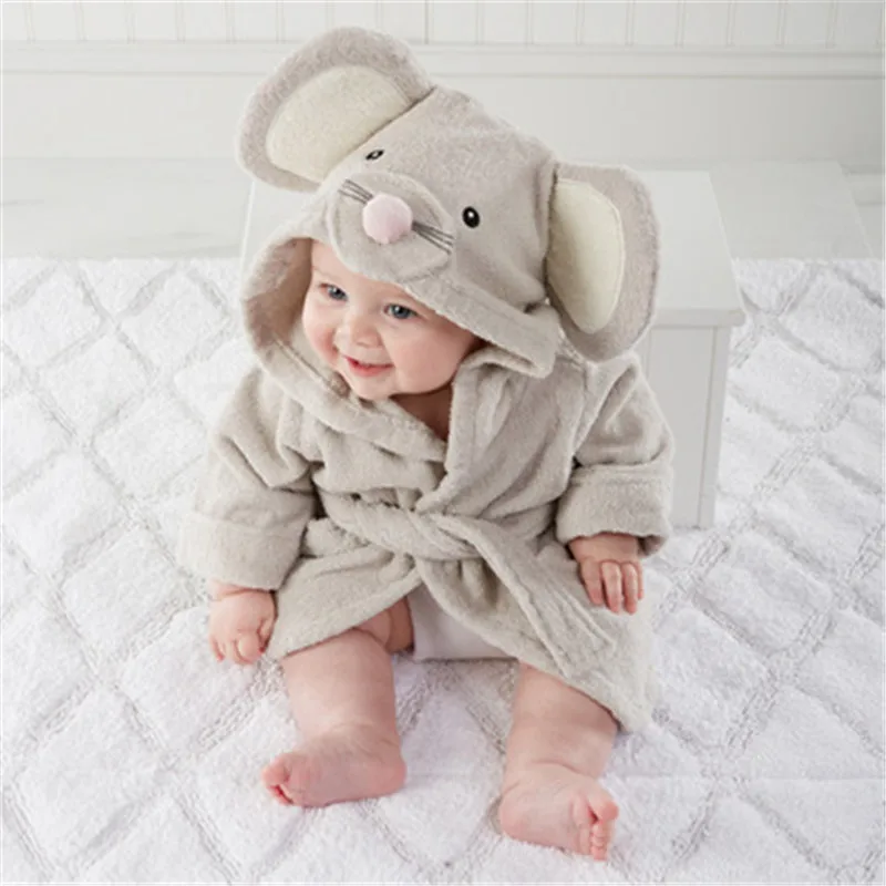 Cartoon Animals Baby Robes Elephant Soft Comfortable Long-Sleeve Long children's pajamas Girls Robes Baby Boy pajamas - Цвет: Серый