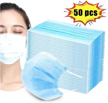 

24 hours Shipping 50PCS Spot Disposable protective mask 3 Layers Filter Non Woven Face Mouth Anti Virus Mask