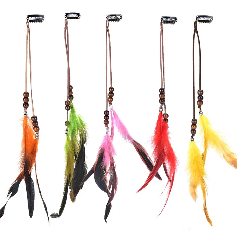 2018 New Headdress Indian Feather Hair Ornaments Clip Colorful Feathers Tassel Hair Piece