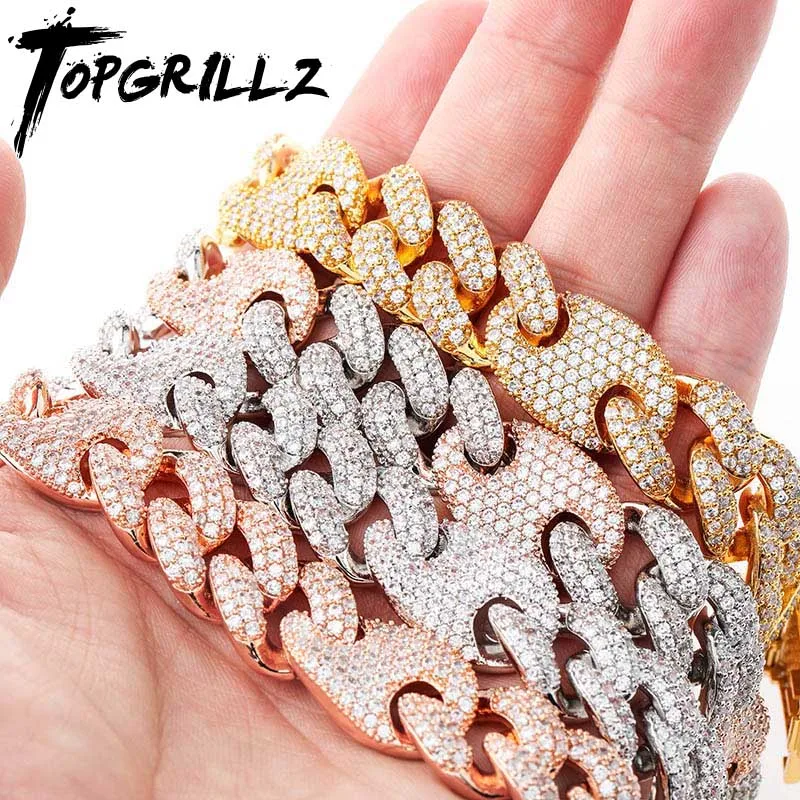 Najtaniej TOPGRILLZ 16mm Miami nowe pudełko zapięcie kubański Link Chain złoty srebrny naszyjnik Iced Out cyrkonia Bling Hip hop dla mężczyzn biżuteria