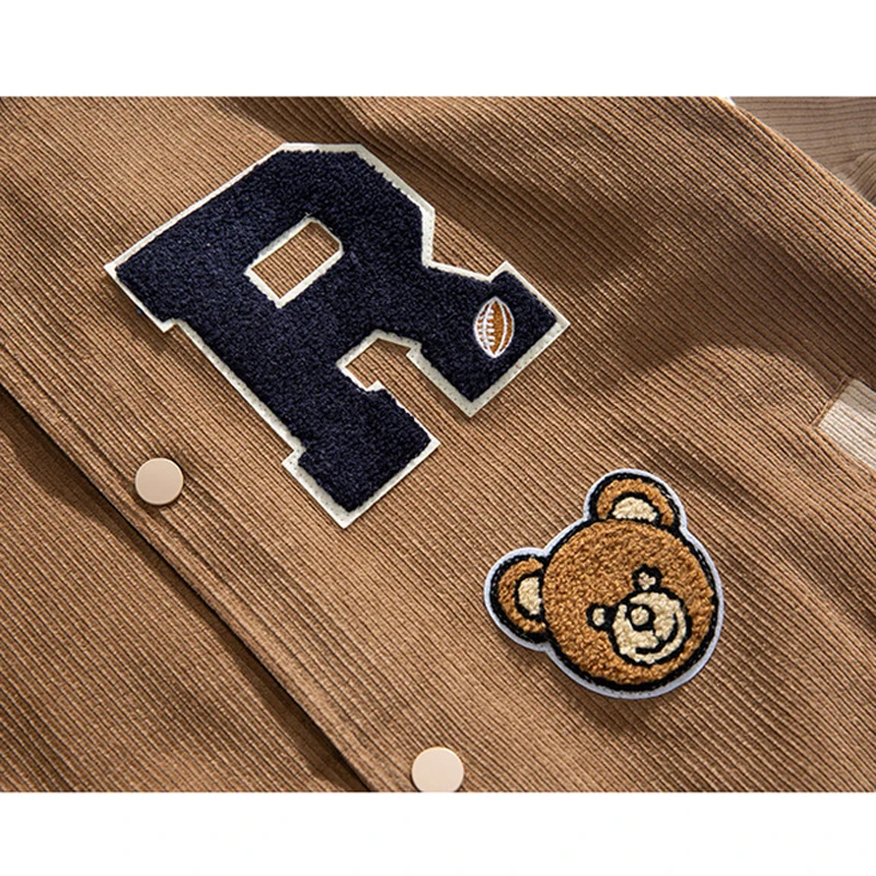 Gmiixder Japan Embroidery Baseball Jacket Kawaii Bear Flocking Top Unisex  Spring Autumn Vintage Patchwork Corduroy Button Coat - Jackets - AliExpress