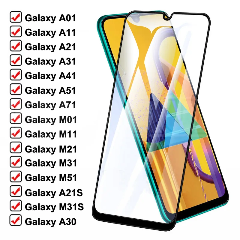 999D protectora de cristal para Samsung Galaxy A01 A11 A21 A31 A41 A51 A71 Protector de pantalla M01 M11 M21 M31 M51 A30 A50 de vidrio de seguridad