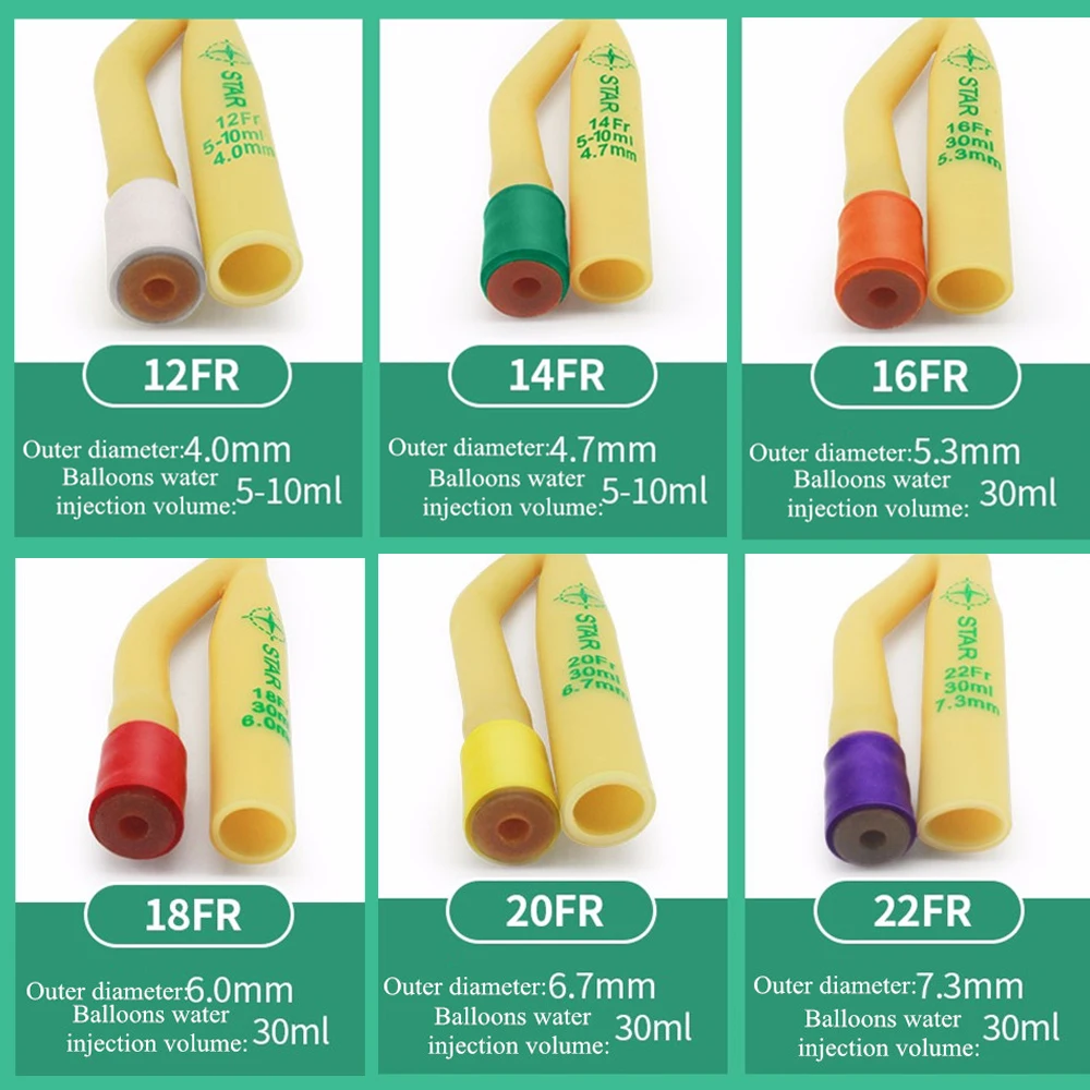 12Pcs Double Lumen Disposable Latex Urinary Catheter Adult Male Female Medical Sterile Urinary Catheters 14/16/18/20/22Fr