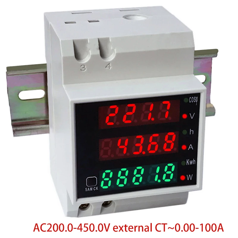 Переменный ток 80-300 в 200-450 в Амперметр Вольтметр воздушный выключатель мощность Энергия Коэффициент мощности индикатор времени измеритель тока 0-100A Многофункциональный CT - Цвет: 4