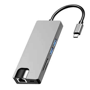 

HW-TC12 8 in 1 USB C Hub Type C to Multi 2 USB 3.0 4K HDMI VGA RJ45 PD Card Reader Adapter Dock Splitter for PC Computer