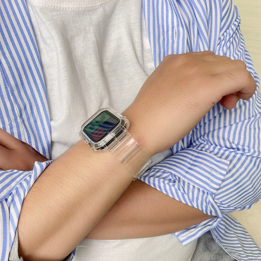 

Ремешок силиконовый прозрачный для iWatch 7 41 мм 45 мм, Spo Loop 6SE 5 4 3 2 1 Apple Watch, 38 мм 42 мм 44 мм 40 мм Correa