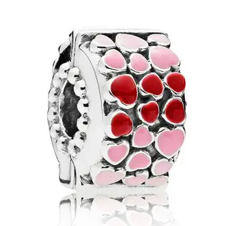 

Genuine 925 Sterling Silver Charm Red & Pink Enamel Burst Of Clip Lock Stopper Beads Fit Pandora Bracelet & Necklace Jewelry