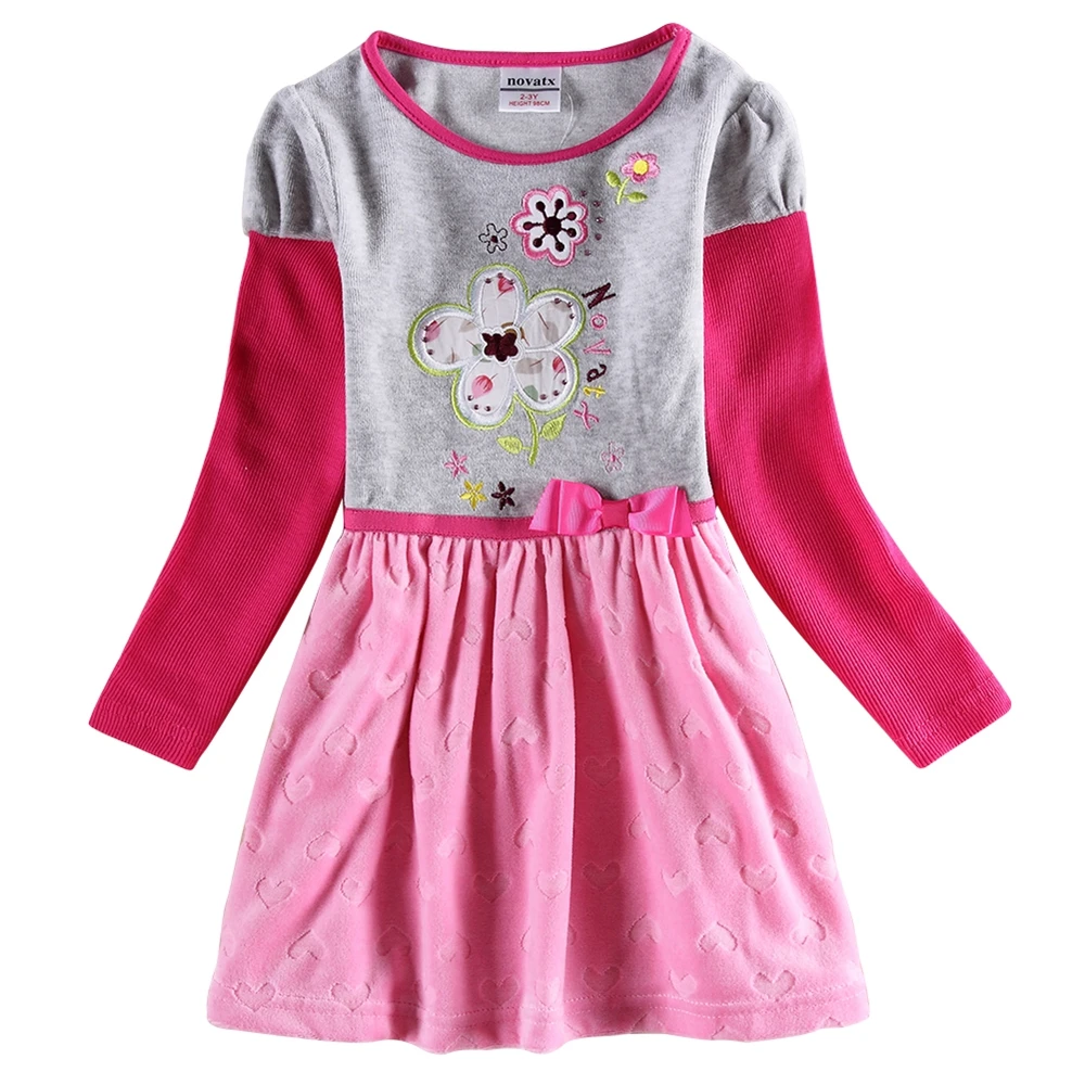 Детское платье с длинными рукавами для девочек новое осеннее плюшевое хлопковое платье с вышивкой для девочек, платья с длинными рукавами H6688D