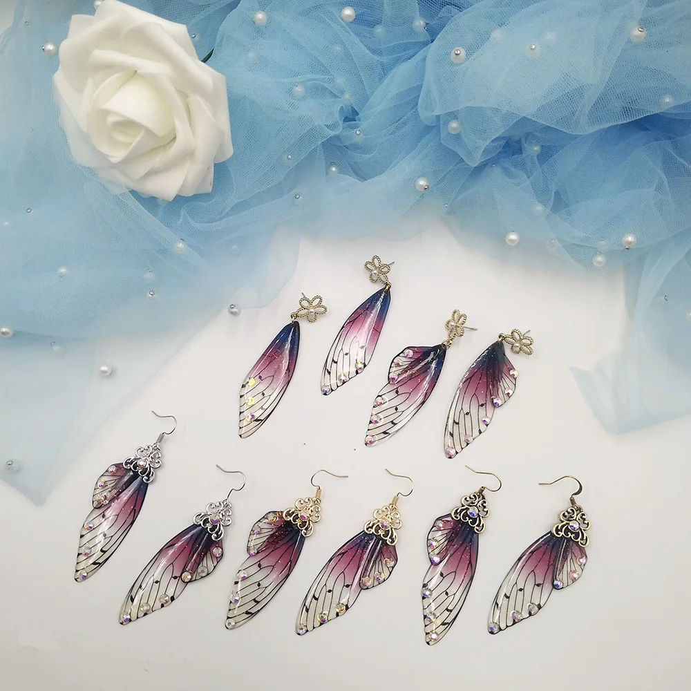 Greamy Gradient Purple Butterfly Wing Earrings Fairy Tale Glittering Bridal Drop Flower Charm Women Accessories Gifts |