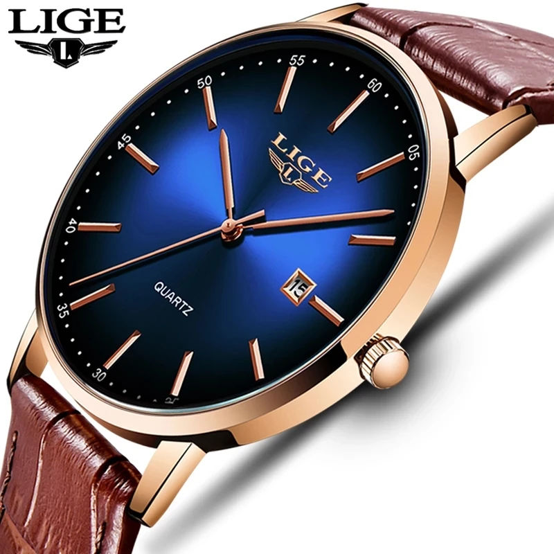 

LIGE Watch For Men Top Brand Luxury Waterproof 24 Hour Date Quartz Clock Brown Leather Sports WristWatch Relogio Masculino 2020