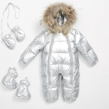

Winter baby down jacket children's jumpsuits for baby warm even feet out thickened clothes