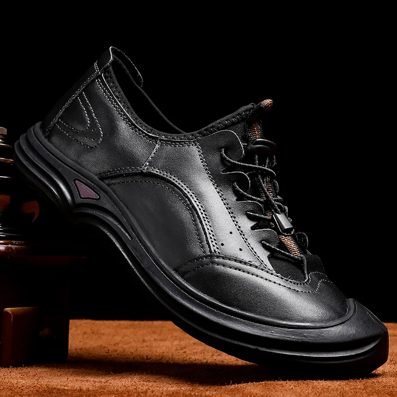 

Men's Flats genuine Leather Casual Shoes Breathable Fashion Black lace up Classic Sneakers Brand Men Shoes Erkek Ayakkabi a4