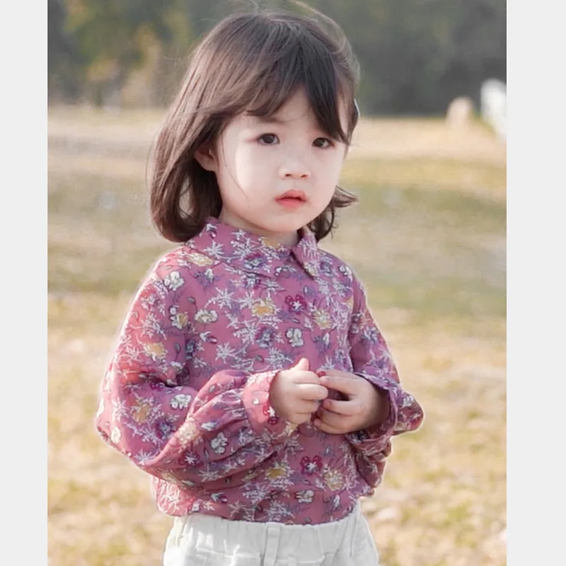 Рубашка для девочек дышащая рубашка с цветочным принтом топы 19 осенняя одежда стиль детская одежда от 3 до 8 лет