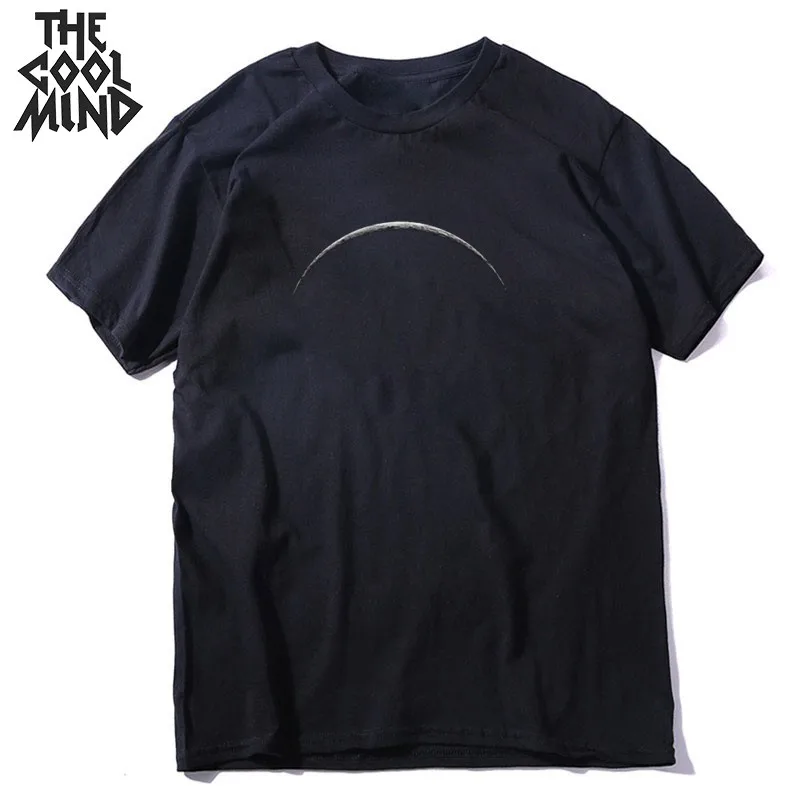 COOLMIND 100% cotton moon print men T shirt casual summer short sleeve men tshirt loose t-shirt male tee shirts mo0154