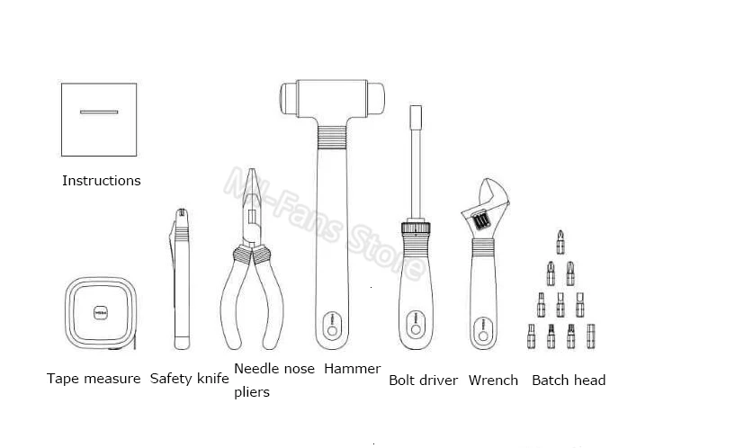 XIAOMI 16 шт./компл. инструмент Набор инструментов бытовыми ручной инструмент с отвертка ключ, дюймовый стандарт молоток лента плоскогубцы Ножи ящик для инструментов