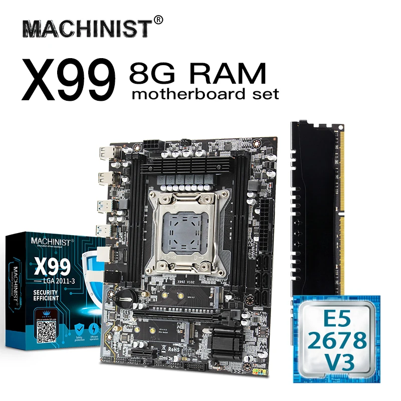 Best Price X99 motherboard set kit with Intel Xeon E5 2678 V3 LGA 2011-3 CPU 8GB 2400MHz DDR4 ECC REG memory RAM MATX NVME M.2 SSD