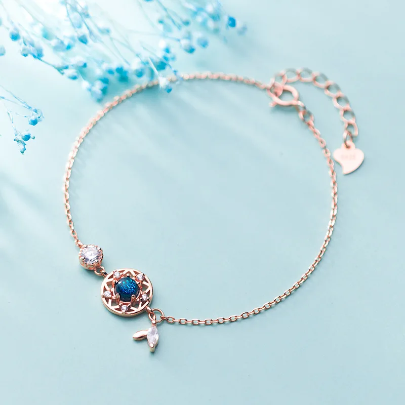 

Genuine 925 Sterling Silver Dream Catcher Bracelets Synthetic Blue Crystal Dreamcatcher Chain Bracelet for Women Girls