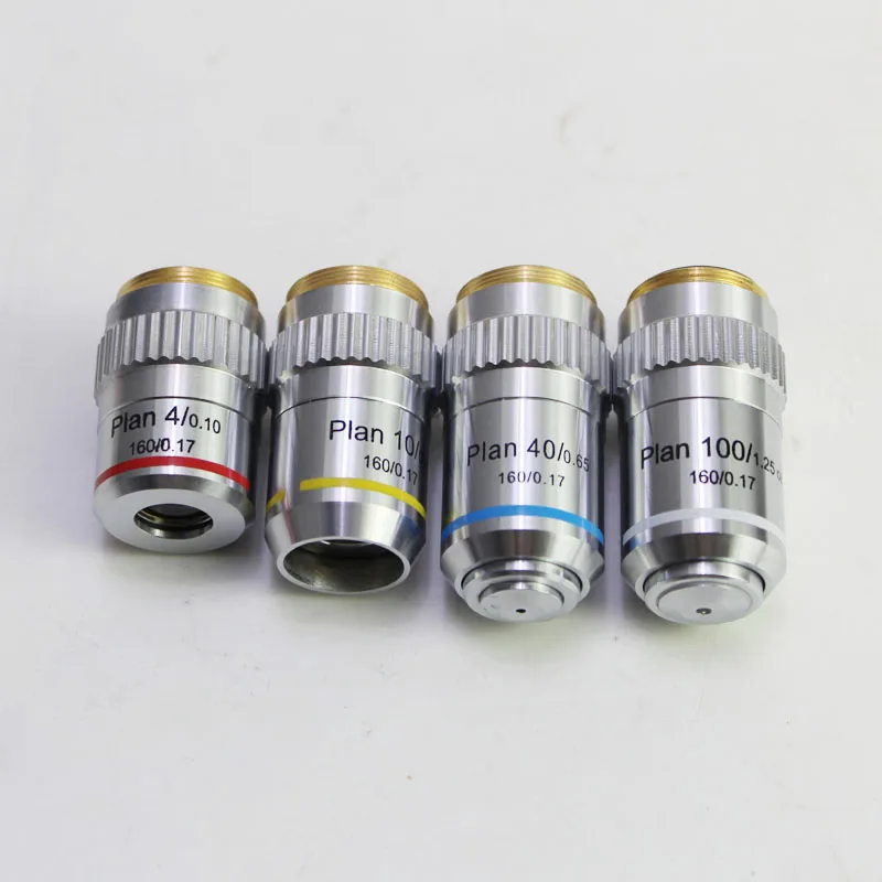 4X 10X 40X 100X Biological Microscope Objective Lens 195 Plan Achromatic Object Glass Professional Microscopio Accessories