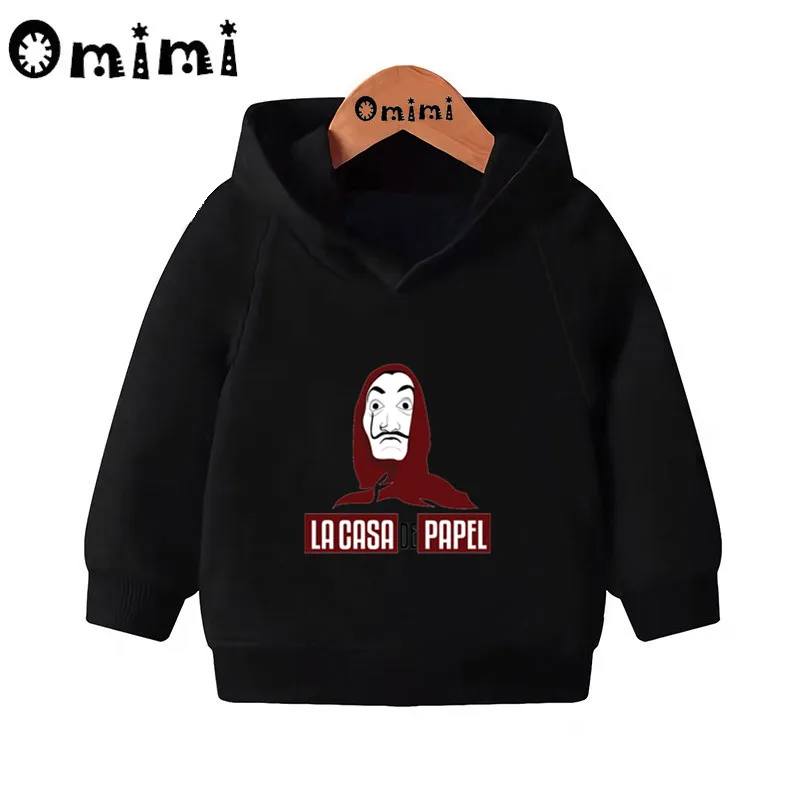 La Casa De Papel Money Heist/милые Свитшоты детские толстовки с капюшоном крутой пуловер для малышей топы для девочек и мальчиков, осенняя одежда KMT5329 - Цвет: Black-5329B