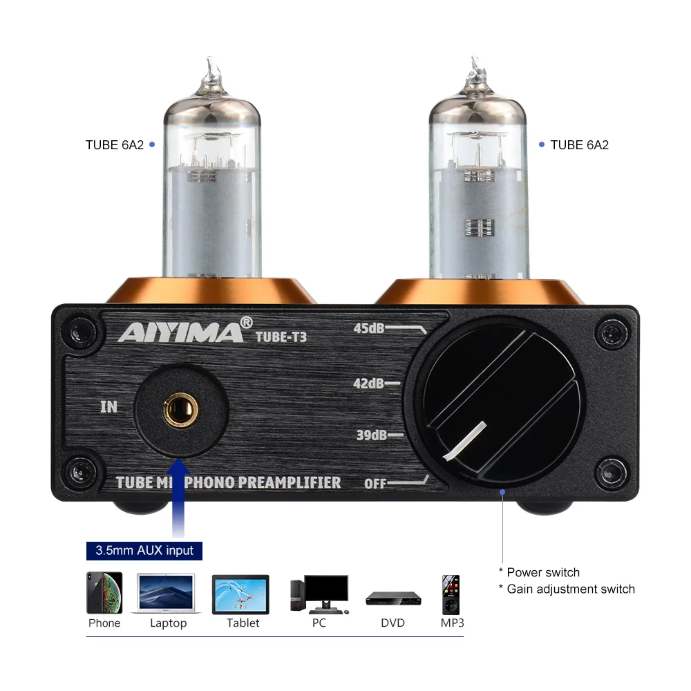 Estéreo de Alta Aiyima Alta Fidelidade Vácuo Tubo mm Fono Plataforma Giratória Pré-amplificador Fonógrafo Vinil Record Player Faça Você Mesmo 12v 6a2 - Image 3