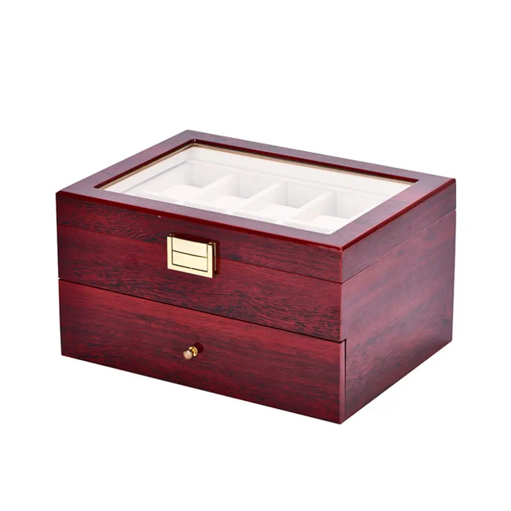 Роскошные 20 сетки твердые красные деревянные часы коробка ювелирных изделий Дисплей Органайзер чехол для часов солнцезащитные очки коробка для хранения Caja Reloj
