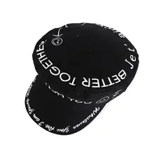 Японский Харадзюку Ретро плоский берет Кепка для женщин и мужчин черный белый граффити буквы улыбка лицо печати хип-хоп козырек остроконечная темно-синяя шляпа