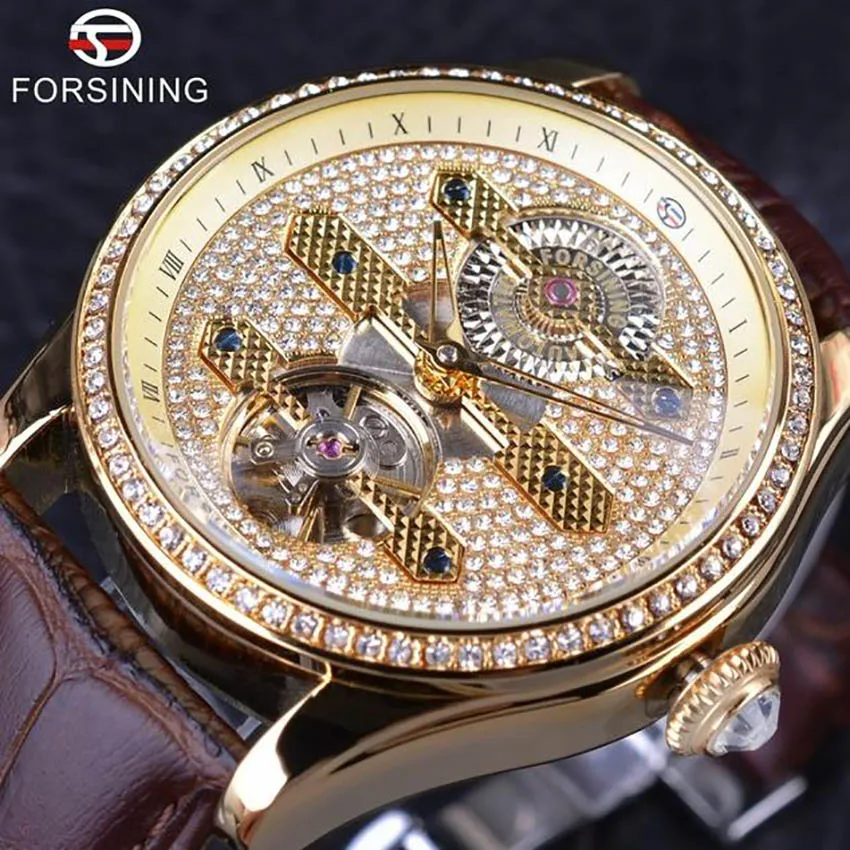 

FORSINING Men automatic mechanical watch butterfly buckle strap full diamond Watch Montre Homme Man Watches Top Brand Luxury