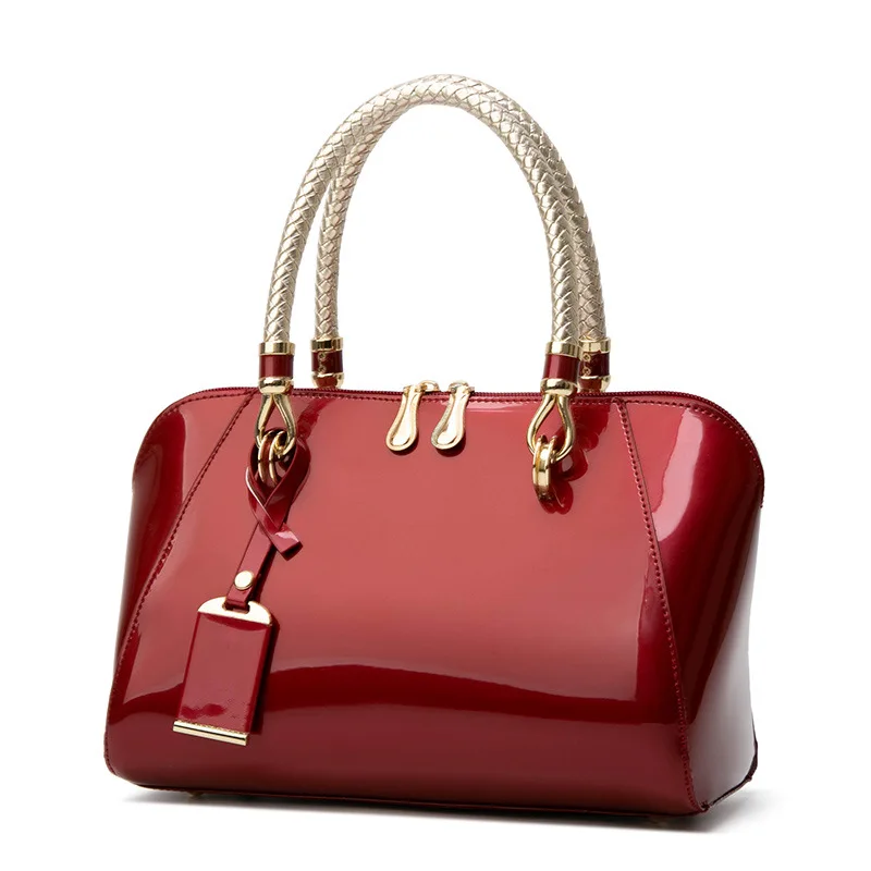 

2021 Women's Patent Leather Boston Bag Solid Color Large Capacity Handbag Casual Shoulder Diagonal Bag