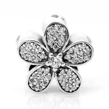 

Authentic 925 Sterling Silver Bead Charm Cute Daisy Flower With Crystal Beads Fit Bracelet Bangle DIY Jewelry