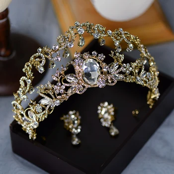 

Royal Crystal Bridal Crowns Tiara witn Earring Bride Headband Wedding Diadem Queen Crown Wedding Hair Accessories