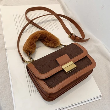 

VeryMe Leather Plush Shoulder Lady Bag Retro Female Crossbody Bag High Quality Casual Shopping Tote Pack Winter Malas De Senhora