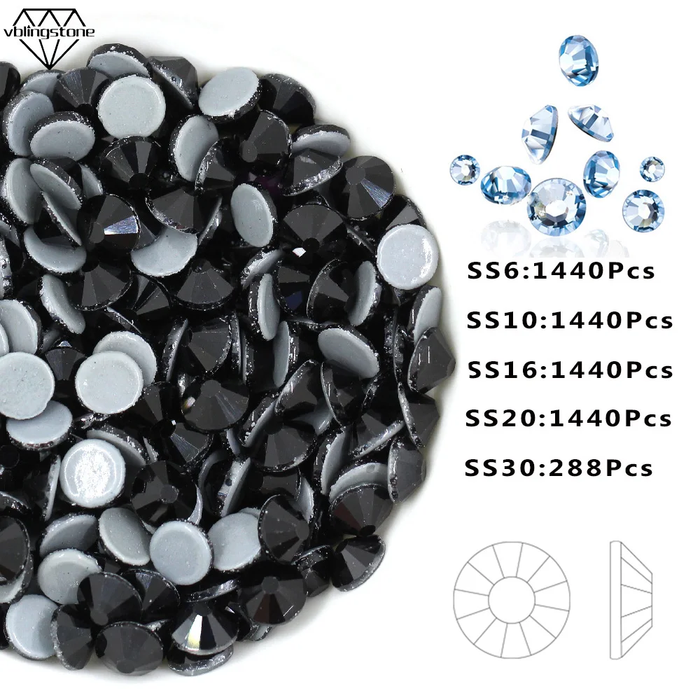 

AAA Black Rhinestones Bling Stones And Crystals Hot Fix Rhinestones Flat Back Strass Hotfix Gems For Wedding Dress DIY Crafts