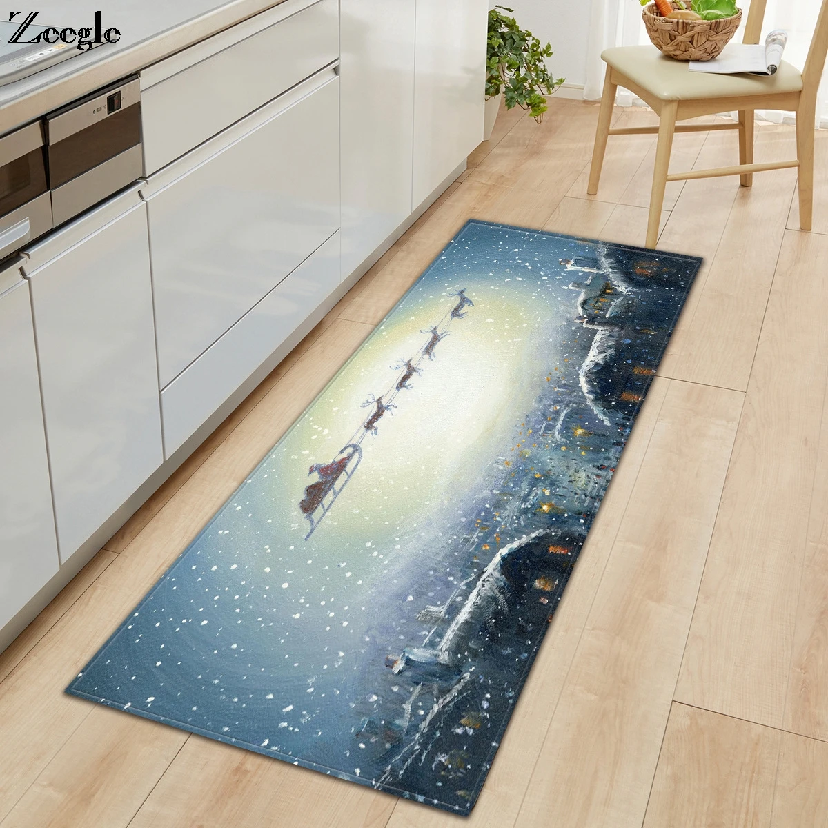 Zeegle Christmas Carpet Anti-slip Kitchen Rug Bathroom Doormat Shower Carpet Absorbent Hallway Floor Rug Washable Bedside Carpet