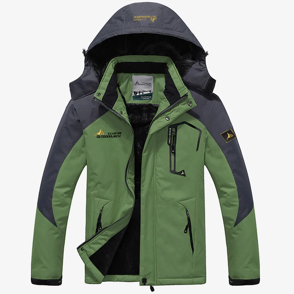 Мужские Зимние флисовые термо спортивные куртки ветровка для походов треккинг Кемпинг Плюс Размер 6XL пальто#1007 - Цвет: Зеленый
