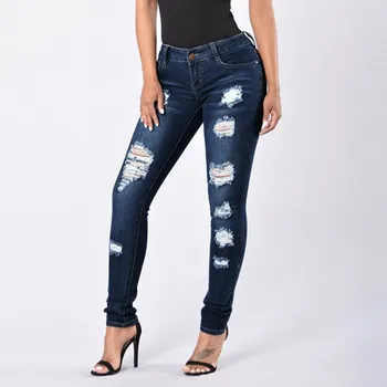 

Best Selling Women Jeans Fashion Button Zipper Pocket Hole Pants Slim Skinny Denim Casual Jeans джинсы женские Wd4