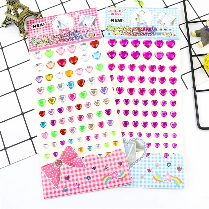 1  Acrylic Love Crystal Stickers Different Size Single Round Love Rhinestones Stickers For Women Mobile Phone Shell Decor Sticker