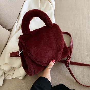 

Winter Female Square Tote Bag Fur Crossbody Bags Luxury Handbags Designer Small soft plush Crossbody Bags
