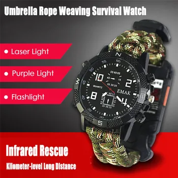 

Outdoor emergency survival multi-function tool watch camping travel adventure compass umbrella rope watch survival equipment