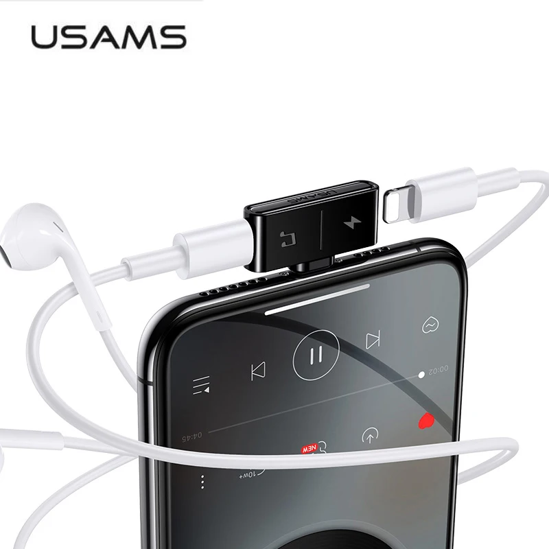USAMS Lighting to 3 5 мм аудио адаптер Разъем для наушников к Dual зарядный USB кабель iPhone X 11 OTG