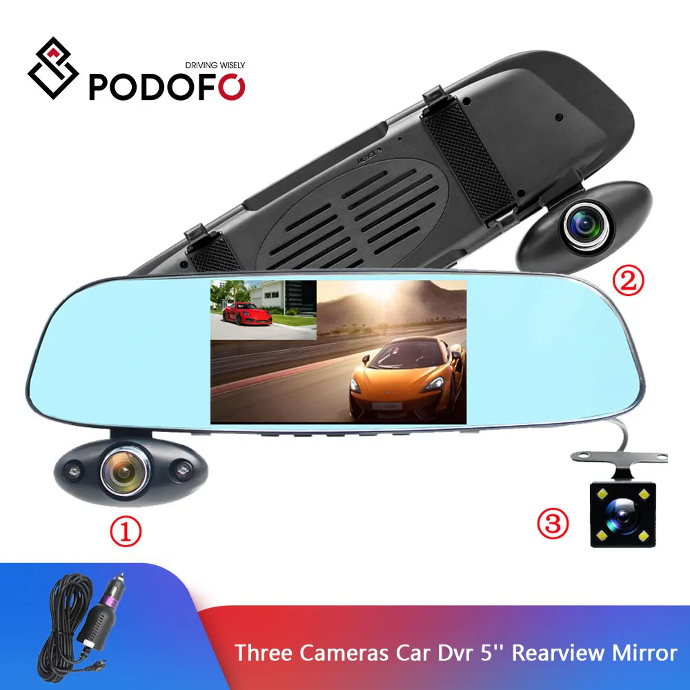 Podofo FHD 1080P Автомобильный видеорегистратор Камера авто 5 дюймов зеркало заднего