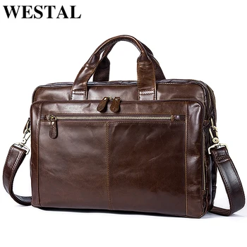 

WESTAL Men's Briefcase Men's Leather Bag Men Genuine Leather Zip Messenger Bag Man Leather Laptop Bag for Men Computer Bags 9207