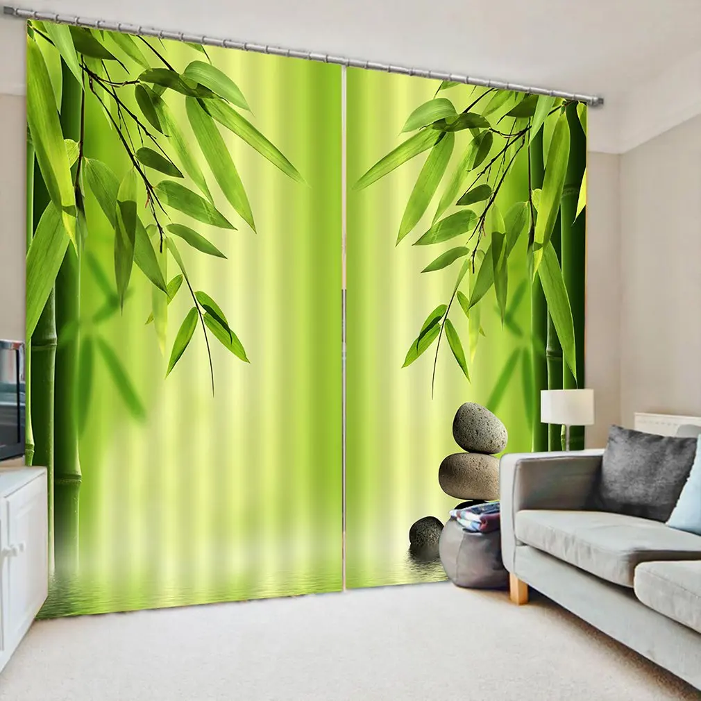 Green Bamboo Bluestone Curtain 170*200 Home Fashion Blackout Curtain Set