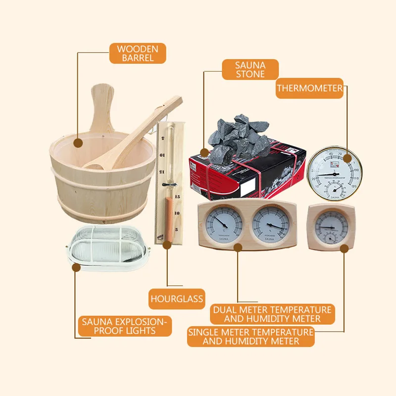 

Sauna Equipment Set Wooden Barrel Temperature and Humidity Meter Timing Hourglass Sauna Room Steam Room Accessories