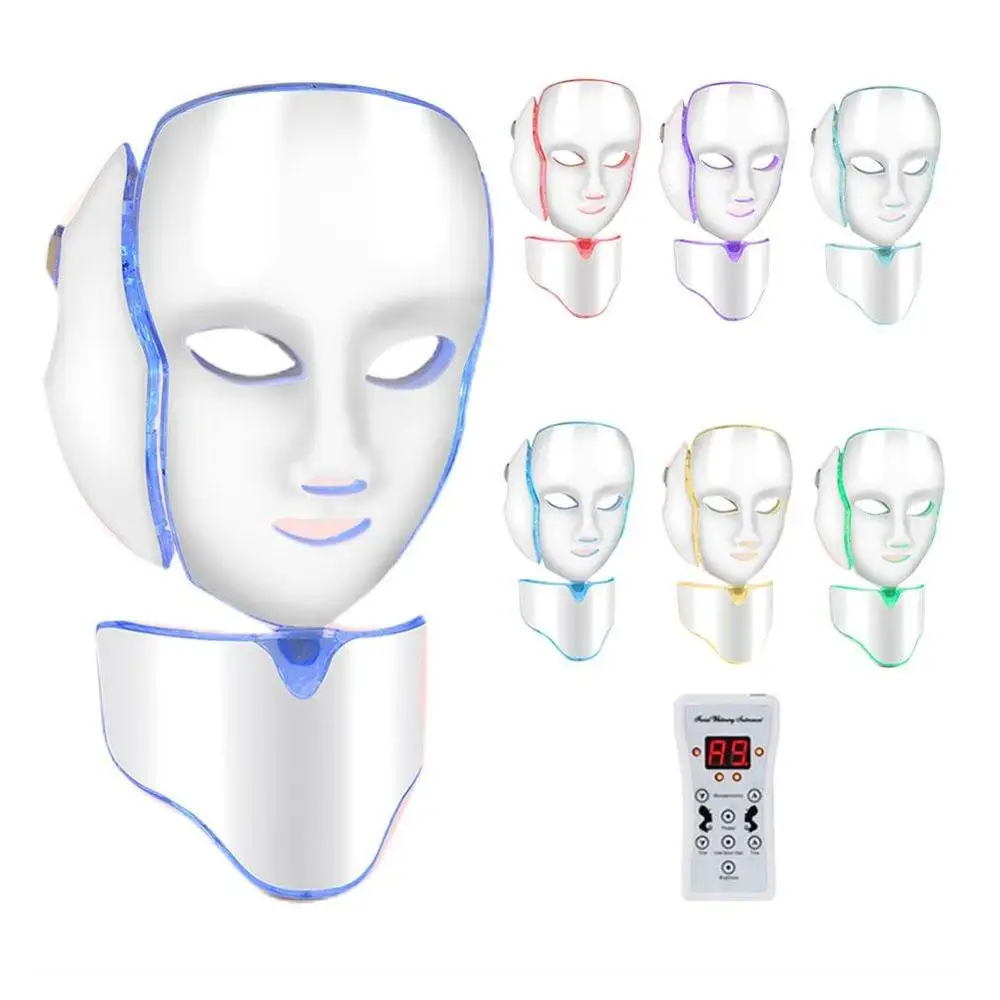 

LED Facial Mask Photon Light Therapy Face Mask Neck Therapy 7 Colors Mask Acne Wrinkle Tighten Beauty Skin Tool
