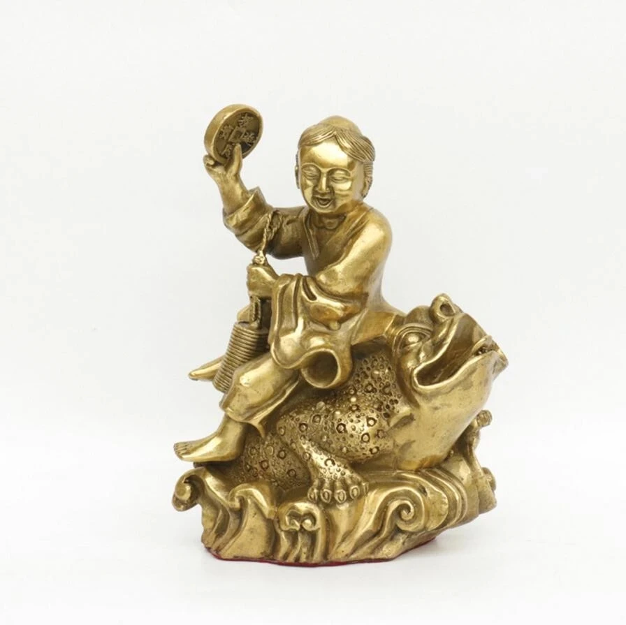 

Медная Статуя Kaiguang из чистой меди, лиухай опера, цзиньчан для домашней мебели, бронзовая статуя liuhaichan, Fengshui Крафт ювелирные изделия, подарок