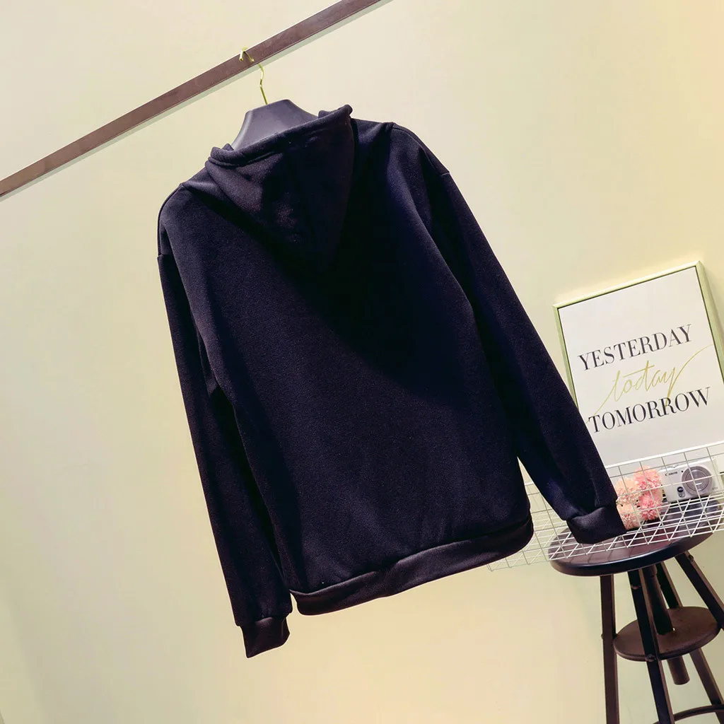 Jaycosin Fashion Autumn Women Loose Character Hoodie Pocket Sweatshirt Stylish Long Sleeve Comfortable Casual Pullover Top 107#4