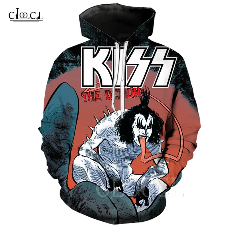 Толстовки с капюшоном KISS Band модные топы 3D принтом аниме свитшоты для пары мужская