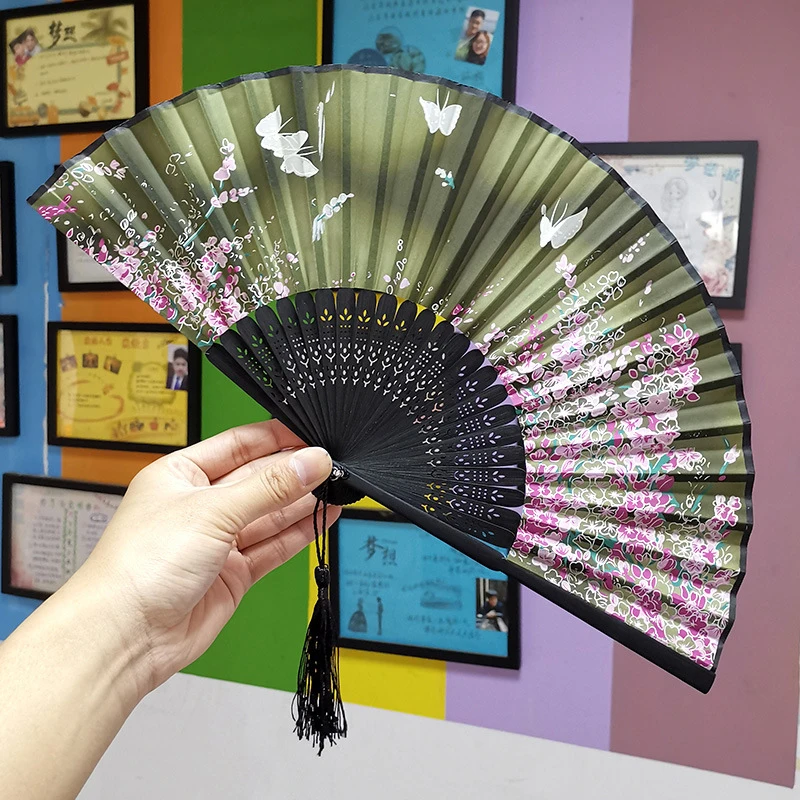 Folding Fan New Portable Silk Folding Fan Retro Chinese Style Hand Fan Home Decoration Ornaments Party Wedding Pocket Art Crafts Gifts Decor