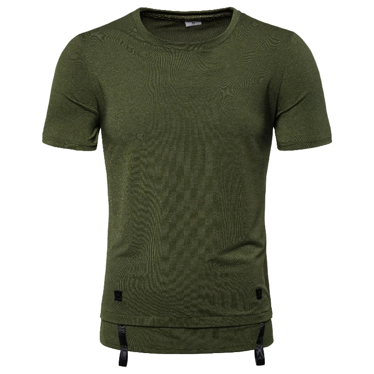 Men T Shirt 2019 Summer New Fashion Casual Circular Collar Plain Color Plaited Short Sleeve T-shirt