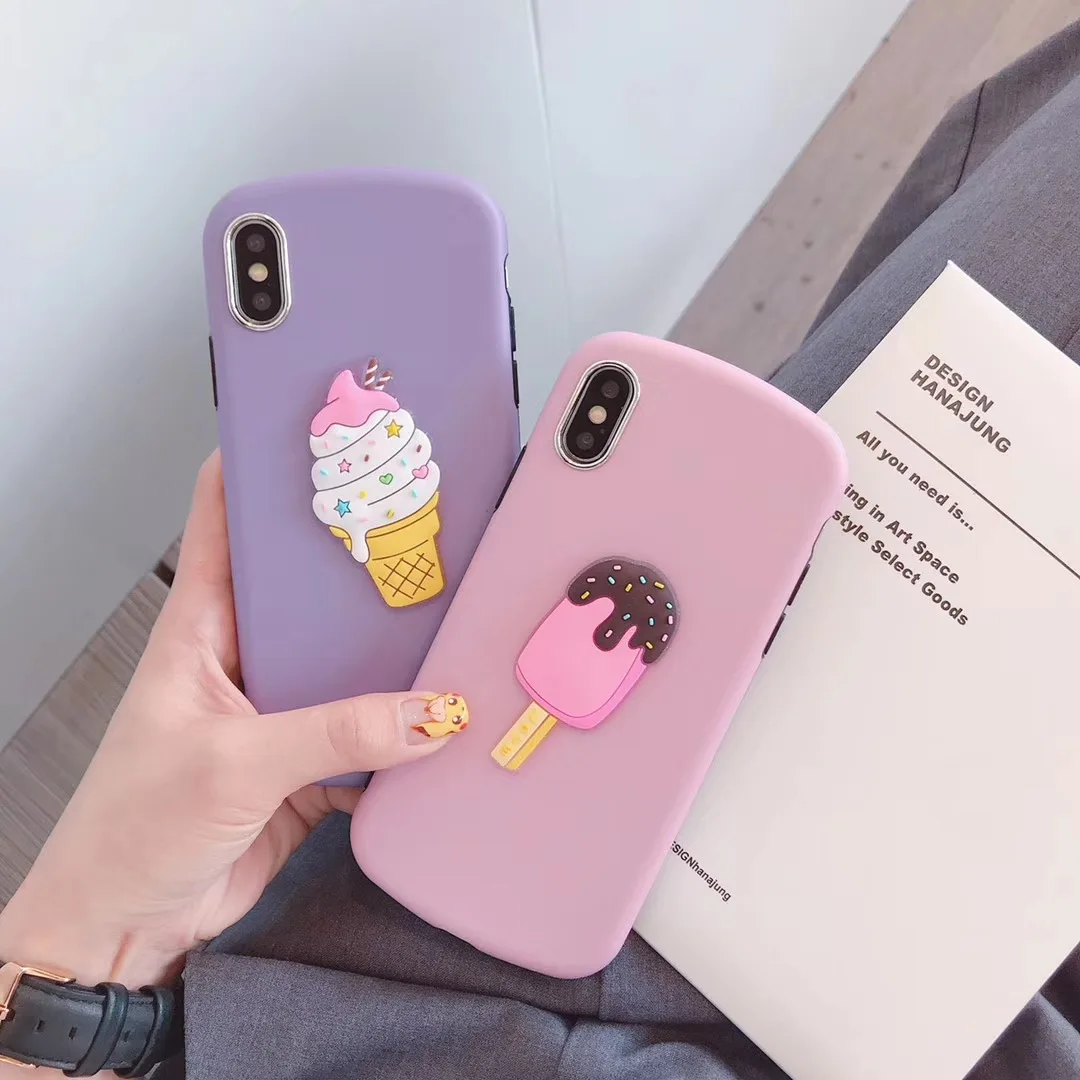 DECOCASE милые розового и фиолетового цветов Футболка с принтом мороженого эскимо